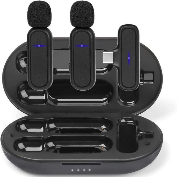 Microfono lavalier wireless con riduzione del rumore Microfono a clip USB-C con custodia di ricarica