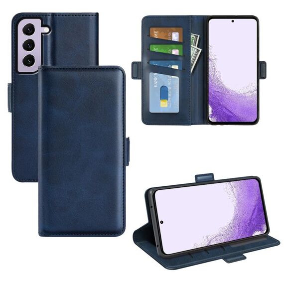 Per Samsung Galaxy S23 5G Custodia in pelle con fibbia magnetica a doppio lato (blu scuro)