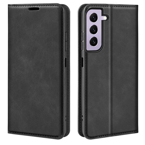 Per Samsung Galaxy S23 5G Custodia in pelle con ventosa magnetica retro-pelle (nera)