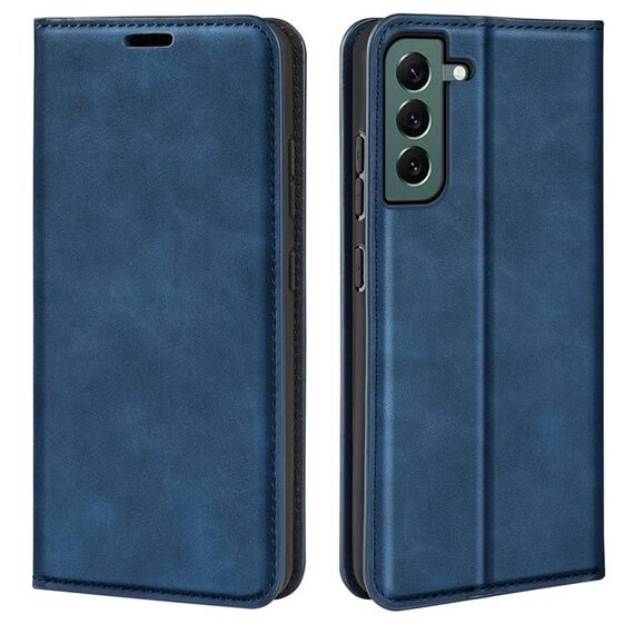 Per Samsung Galaxy S23+ 5G Custodia in pelle con ventosa magnetica retro-pelle (blu scuro)