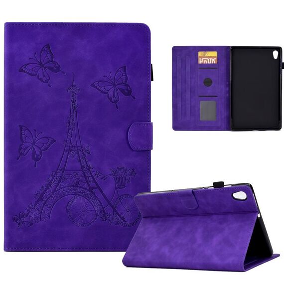Per Lenovo Tab M10 Gen 2 Custodia per tablet in pelle goffrata con torre (viola)