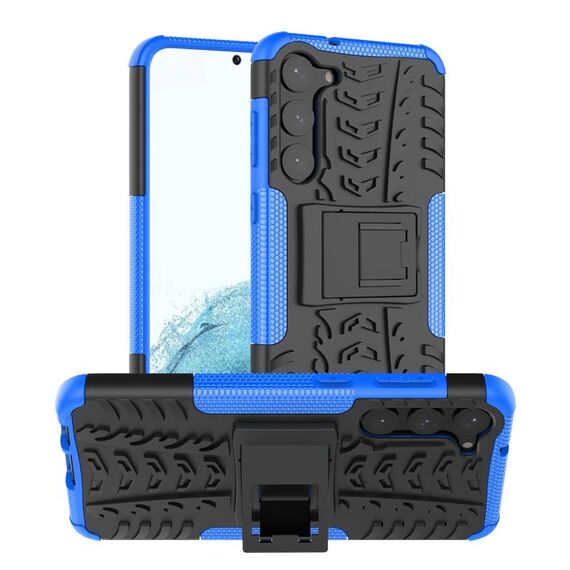 Per Samsung Galaxy S23 + 5G Texture gomma TPU + custodia per telefono PC con supporto (blu)