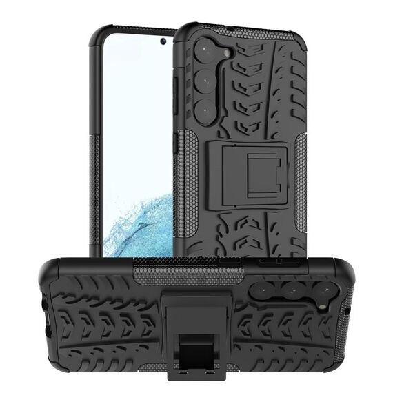 Per Samsung Galaxy S23 + 5G Texture gomma TPU + custodia per telefono PC con supporto (nero)