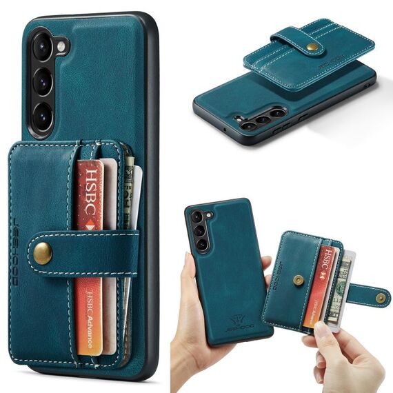Per Samsung Galaxy S23 5G JEEHOOD Custodia per telefono in pelle magnetica antifurto RFID (blu)