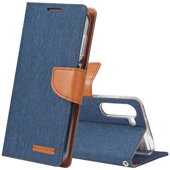 Per Samsung Galaxy S23+ 5G GOOSPERY CANVAS DIARY Custodia per cellulare in pelle con texture in tessuto (blu navy)