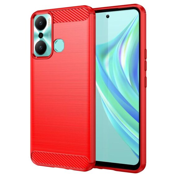 Per Infinix Hot 20 Riproduci custodia per telefono TPU in fibra di carbonio con trama spazzolata (rosso)