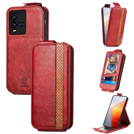 Per vivo iQOO 10 Porta carte di credito a portafoglio con giunzione verticale Custodia per telefono in pelle a conchiglia (rosso)