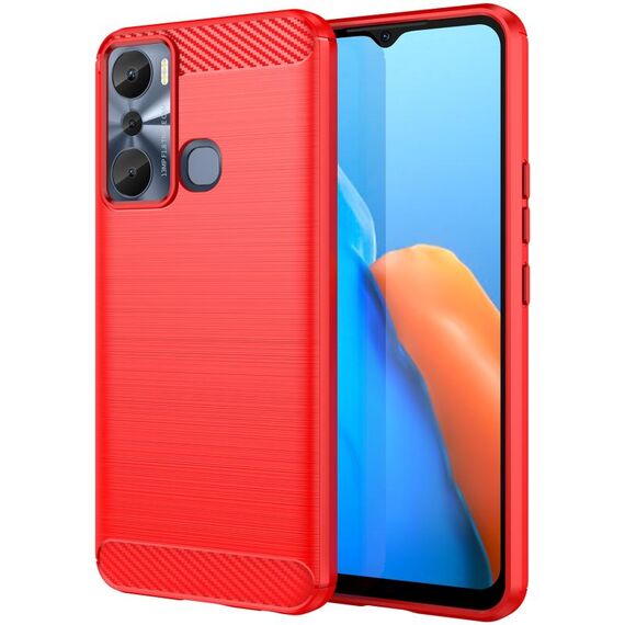 Per Infinix Hot 20i Custodia per telefono TPU in fibra di carbonio con trama spazzolata (rosso)