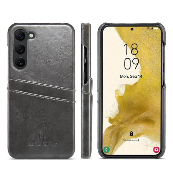 Custodia in pelle per Samsung Galaxy S23+ 5G Fierre Shann Oil Wax Texture con slot per schede (nero)