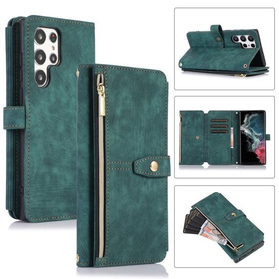 Per Samsung Galaxy S22 Ultra 5G Dream 9-Card Wallet Zipper Bag Custodia in pelle per telefono (verde)