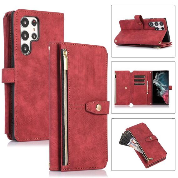 Per Samsung Galaxy S22 Ultra 5G Dream 9-Card Wallet Zipper Bag Custodia in pelle per telefono (rosso)