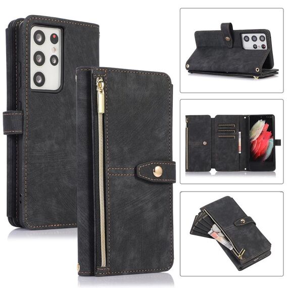 Per Samsung Galaxy S21 Ultra 5G Dream 9-Card Wallet Zipper Bag Custodia in pelle per telefono (nero)