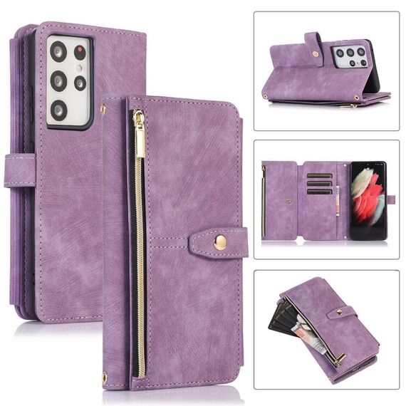 Per Samsung Galaxy S21 Ultra 5G Dream 9-Card Wallet Zipper Bag Custodia in pelle per telefono (viola)