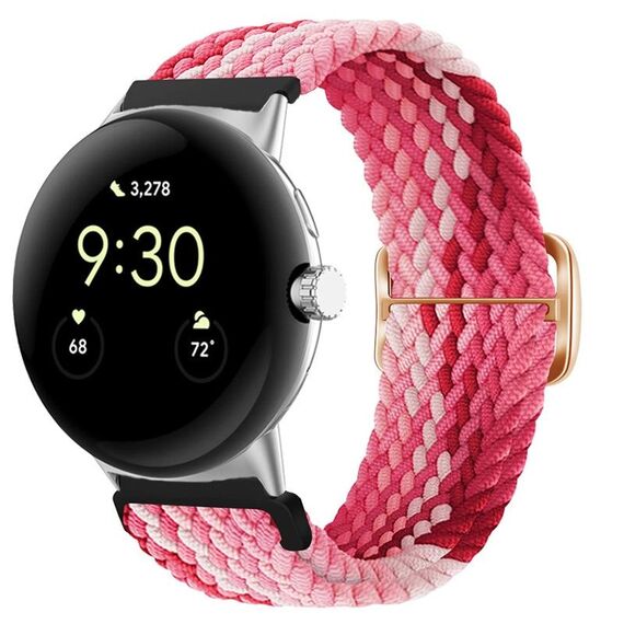 Per cinturino per orologio intrecciato in nylon con fibbia per orologio Google Pixel (rosso fragola)