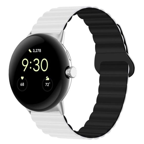 Per cinturino in silicone magnetico con fibbia inversa per orologio Google Pixel (bianco nero)