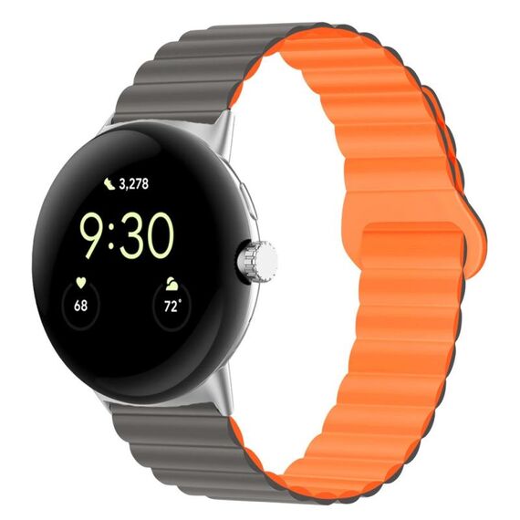 Per cinturino in silicone magnetico con fibbia inversa per orologio Google Pixel (grigio arancione)