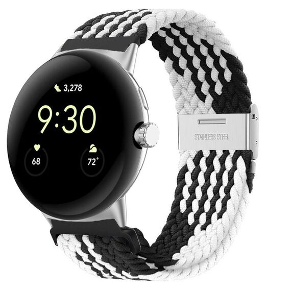 Per Google Pixel Watch cinturino in nylon con fibbia in metallo (nero bianco)