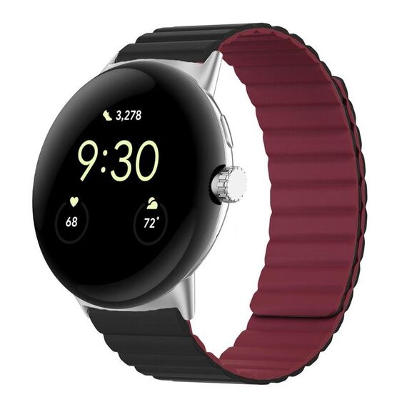 Per Google Pixel Watch Cinturino magnetico in silicone a due sezioni (nero rosso vino)