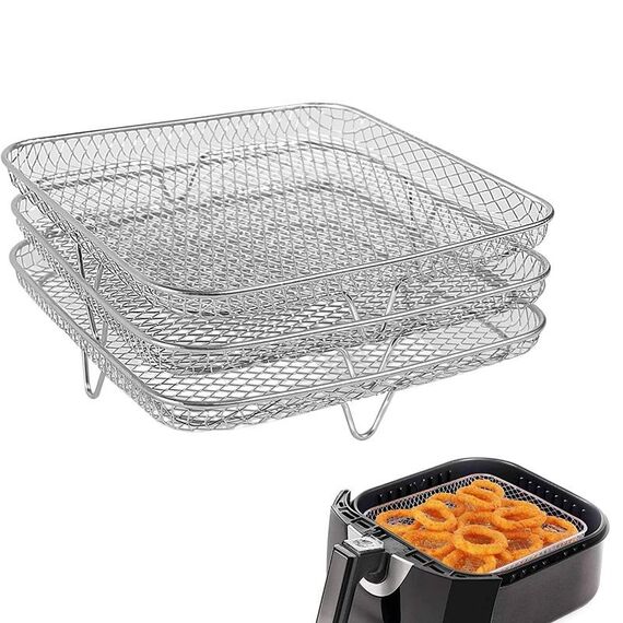 Accessori per friggitrice ad aria Griglia a vapore a tre strati Griglia di disidratazione impilabile (quadrata)