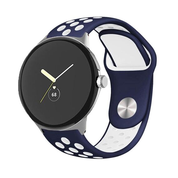 Per Google Pixel Watch Cinturino in silicone con fibbia inversa bicolore (blu bianco)