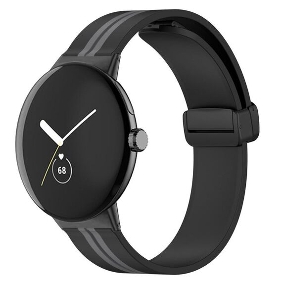 Per Google Pixel Watch Cinturino in silicone con fibbia pieghevole bicolore (grigio nero)