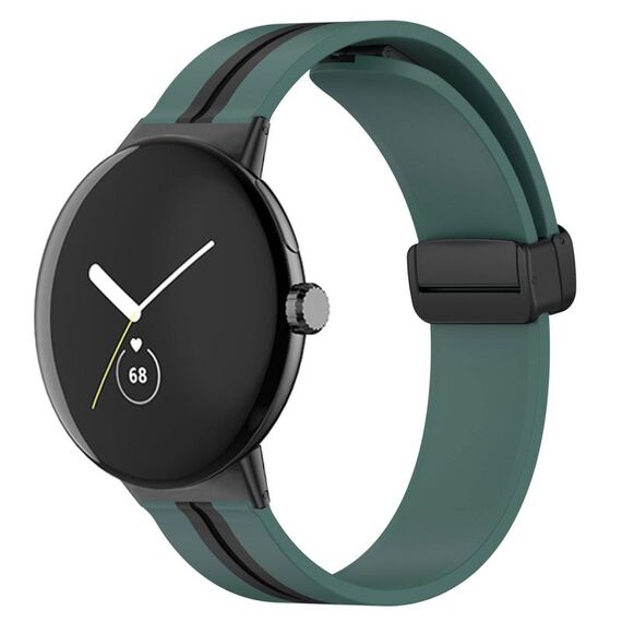 Per Google Pixel Watch Cinturino in silicone con fibbia pieghevole bicolore (verde militare nero)
