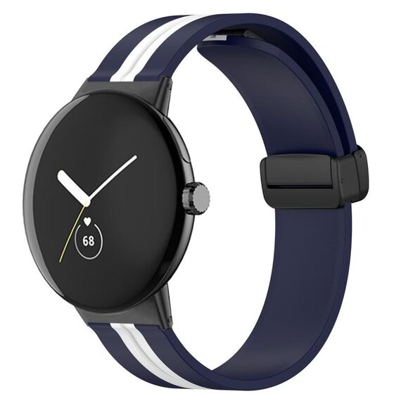 Per Google Pixel Watch Cinturino in silicone con fibbia pieghevole bicolore (blu bianco)