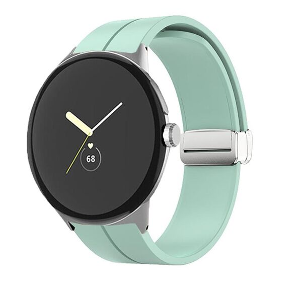 Per Google Pixel Watch Cinturino in silicone con fibbia pieghevole in tinta unita (verde menta argento)