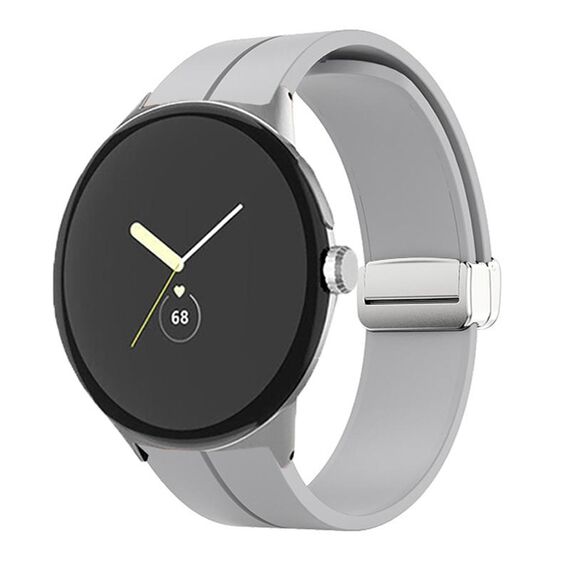Per Google Pixel Watch Cinturino in silicone con fibbia pieghevole in tinta unita (grigio argento)