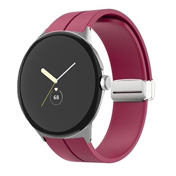 Per Google Pixel Watch Cinturino in silicone con fibbia pieghevole in tinta unita (rosso vino argento)