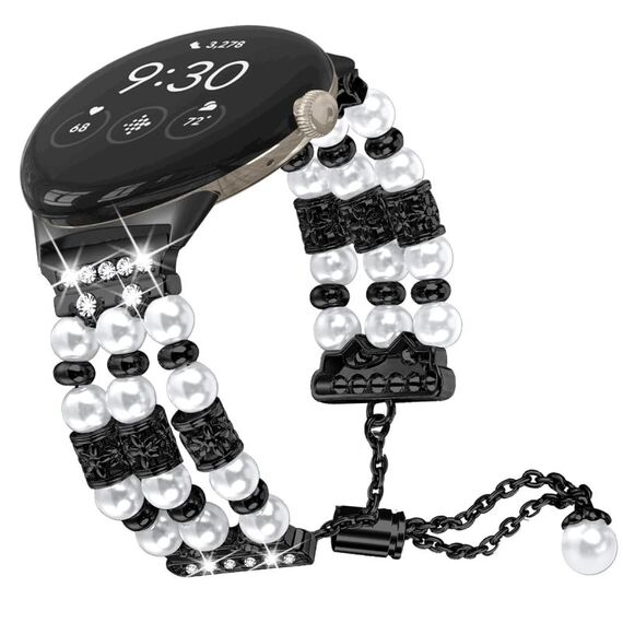 Per Google Pixel Watch Cinturino per orologio mezzo braccialetto di perle (nero)
