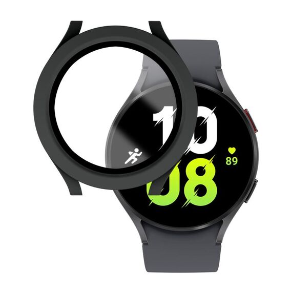 Per Samsung Galaxy Watch5 / Watch4 44mm PC + custodia per orologio impermeabile con pellicola in vetro temperato (nero satinato)