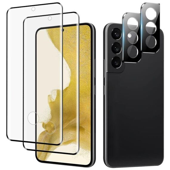 Per Samsung Galaxy S23 + 5G 2 pezzi Pellicola completa in vetro temperato con colla per bordi 3D con set di pellicole per lenti in alluminio da 2 pezzi, supporto per sblocco delle impronte digitali