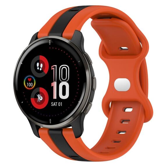 Per cinturino in silicone bicolore con fibbia a farfalla da 20 mm Garmin Venu 2 Plus (arancione + nero)