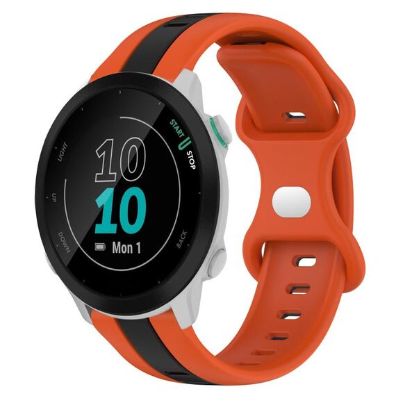 Per cinturino in silicone bicolore con fibbia a farfalla da 20 mm Garmin Forerunner 55 (arancione + nero)