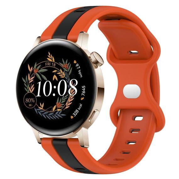 Per Huawei Watch GT3 42mm 20mm Cinturino in silicone bicolore con fibbia a farfalla (arancione + nero)