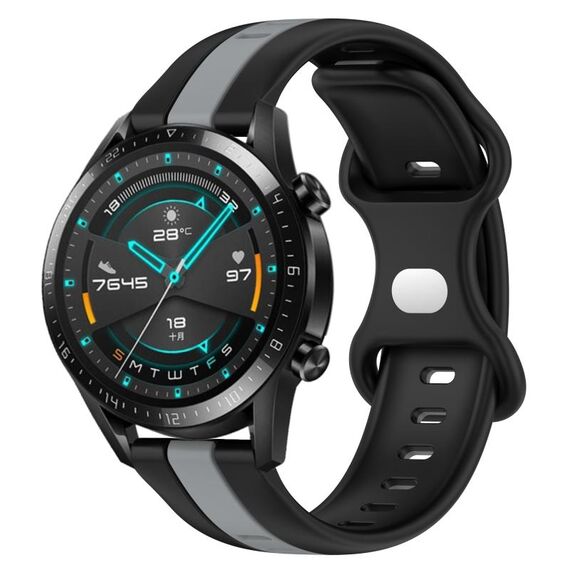 Per Huawei Watch GT2 42mm 20mm Cinturino in silicone bicolore con fibbia a farfalla (nero + grigio)