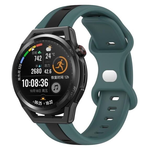 Per Huawei Watch GT Runner 20mm Cinturino in silicone bicolore con fibbia a farfalla (verde + nero)