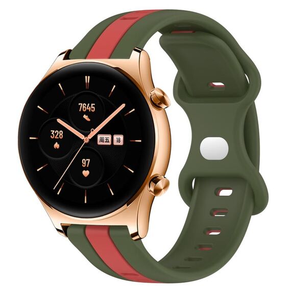 For Honor Watch GS 3 20mm Cinturino in silicone bicolore con fibbia a farfalla (rosso + verde militare)