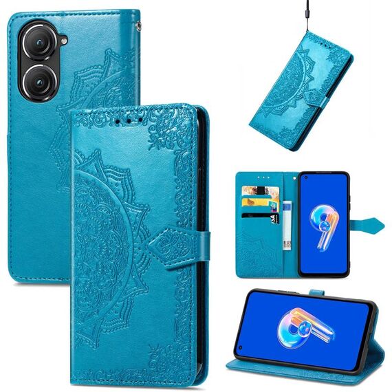 Per Asus Zenfone 9 Custodia in pelle goffrata fiore mandala (blu)