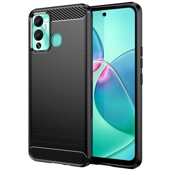 Per Infinix Hot 12 Riproduci custodia per telefono TPU in fibra di carbonio con trama spazzolata (nero)