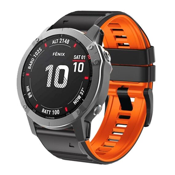 Per cinturino in silicone bicolore Garmin Fenix 7X / 6X / 5X 26mm (nero arancione)