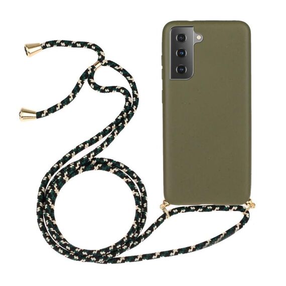 Per Samsung Galaxy S23+ 5G Materiale paglia di grano + custodia protettiva in TPU con cordino (verde militare)