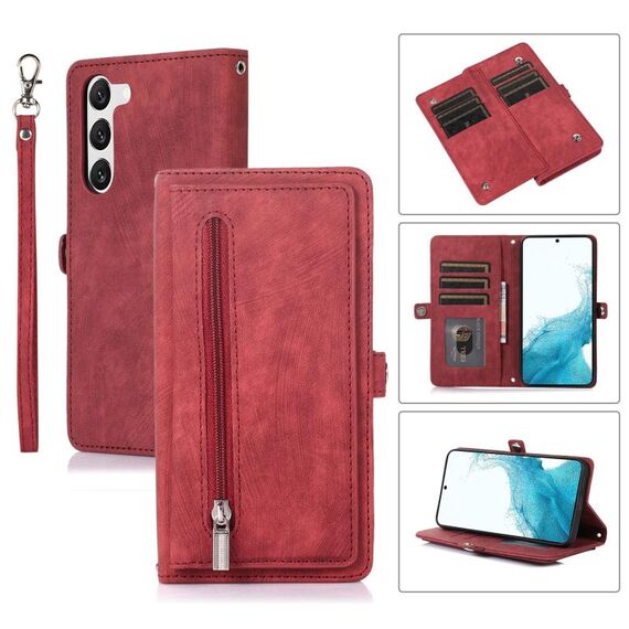 Per Samsung Galaxy S23 5G Zipper Card Slot Buckle Wallet Custodia in pelle per telefono (rosso)