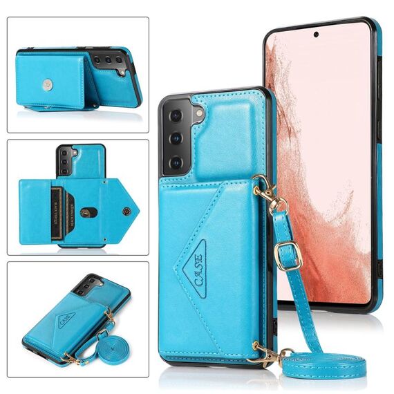 Per Samsung Galaxy S23 + 5G Custodia per cellulare in pelle con porta carte a tracolla (blu)