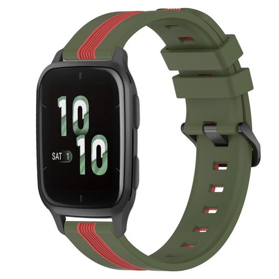Per cinturino in silicone bicolore verticale da 20 mm Garmin Forerunner Sq2 (verde militare + rosso)