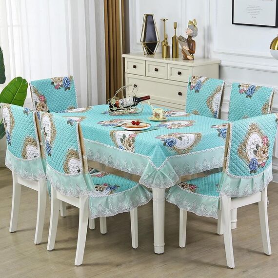 Fodera antiscivolo per tavolo da pranzo/sedia per la casa, dimensioni: 1 fodera per sedia + 1 fodera posteriore (specchio fiore europeo verde)