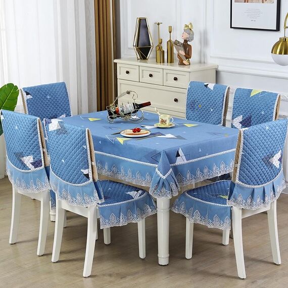 Copertura antiscivolo per tavolo da pranzo/sedia per la casa, dimensioni: tovaglie 130x180 cm (blu triangolare)