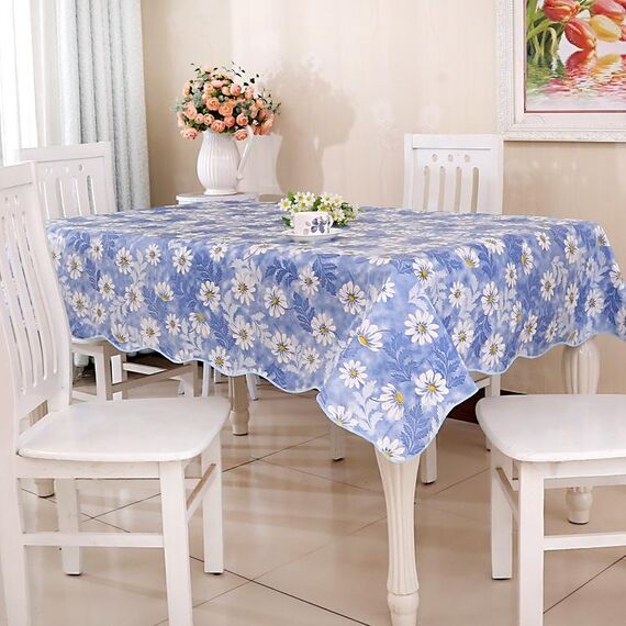 Tovaglia da caffè PEVA resistente all'olio e all'acqua, dimensioni: 152x152 cm (fiore blu)