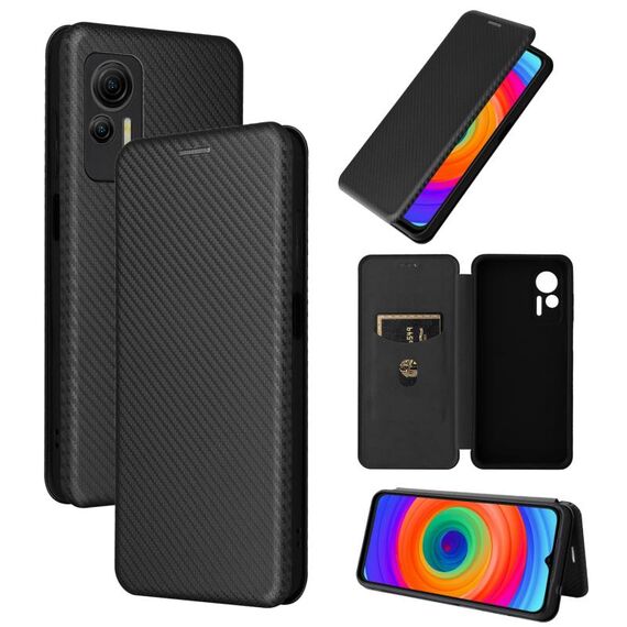 Per Ulefone Note 14 Custodia per cellulare in pelle con struttura in fibra di carbonio (nero)